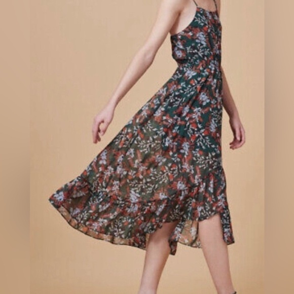 Maje Revia Crepe Midi Dress Green/Floral Print Sz Small - Picture 3 of 12